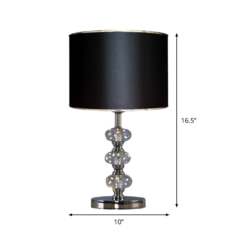 Traditional Barrel Nightstand Lighting 1-Light Fabric Reading Lamp in Black/Silver/Gold with Crystal Column Clearhalo 'Lamps' 'Table Lamps' Lighting' 1502795