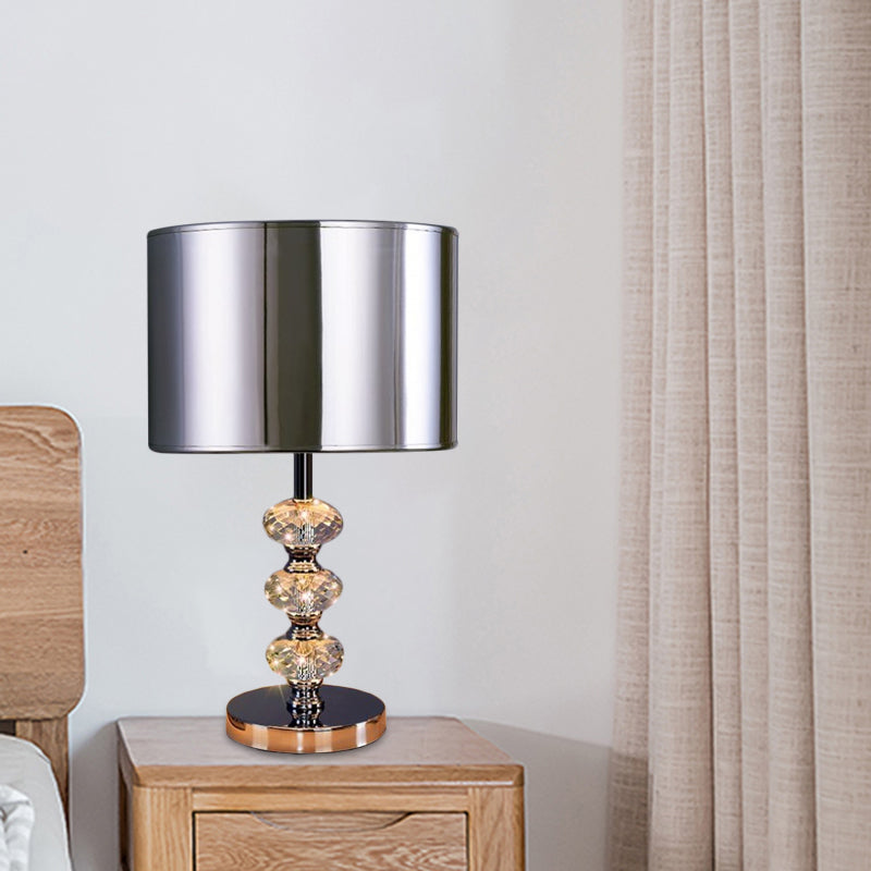 Traditional Barrel Nightstand Lighting 1-Light Fabric Reading Lamp in Black/Silver/Gold with Crystal Column Clearhalo 'Lamps' 'Table Lamps' Lighting' 1502797