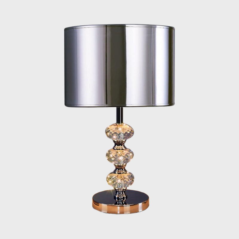 Traditional Barrel Nightstand Lighting 1-Light Fabric Reading Lamp in Black/Silver/Gold with Crystal Column Clearhalo 'Lamps' 'Table Lamps' Lighting' 1502799
