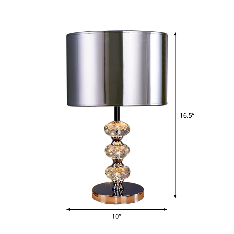 Traditional Barrel Nightstand Lighting 1-Light Fabric Reading Lamp in Black/Silver/Gold with Crystal Column Clearhalo 'Lamps' 'Table Lamps' Lighting' 1502800