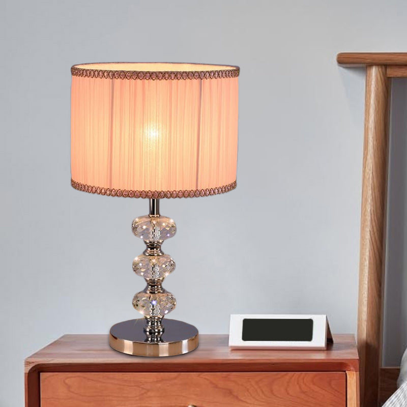 Traditional Barrel Nightstand Lighting 1-Light Fabric Reading Lamp in Black/Silver/Gold with Crystal Column Clearhalo 'Lamps' 'Table Lamps' Lighting' 1502802