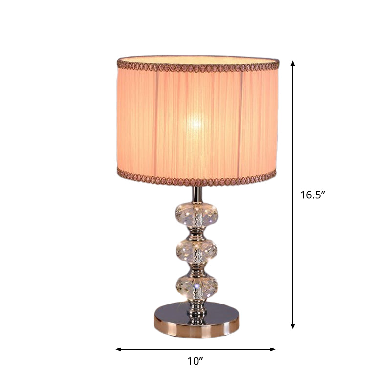 Traditional Barrel Nightstand Lighting 1-Light Fabric Reading Lamp in Black/Silver/Gold with Crystal Column Clearhalo 'Lamps' 'Table Lamps' Lighting' 1502805