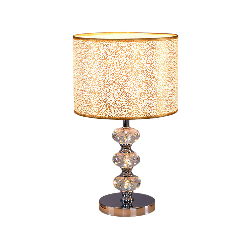 Traditional Barrel Nightstand Lighting 1-Light Fabric Reading Lamp in Black/Silver/Gold with Crystal Column Clearhalo 'Lamps' 'Table Lamps' Lighting' 1502808