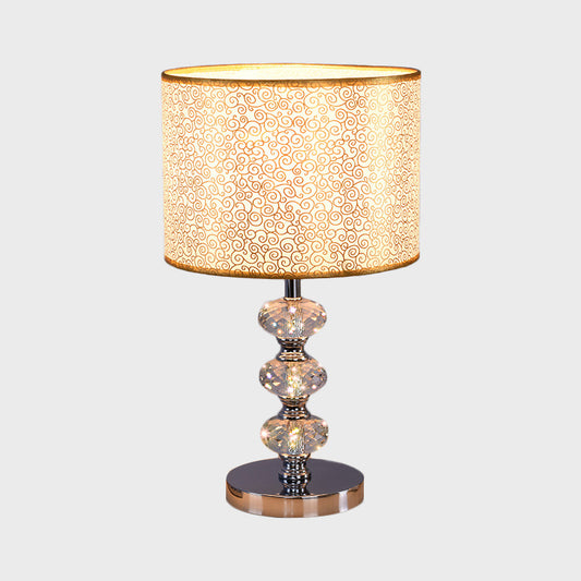 Traditional Barrel Nightstand Lighting 1-Light Fabric Reading Lamp in Black/Silver/Gold with Crystal Column Clearhalo 'Lamps' 'Table Lamps' Lighting' 1502809