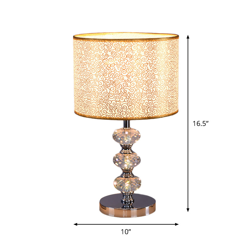 Traditional Barrel Nightstand Lighting 1-Light Fabric Reading Lamp in Black/Silver/Gold with Crystal Column Clearhalo 'Lamps' 'Table Lamps' Lighting' 1502810