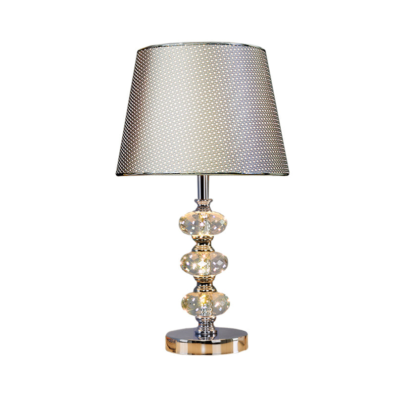 Fabric Cylindrical Shade Study Light Contemporary 1 Head Nightstand Lighting in Silver/Beige/Coffee with Crystal Lamp Post Clearhalo 'Lamps' 'Table Lamps' Lighting' 1502812