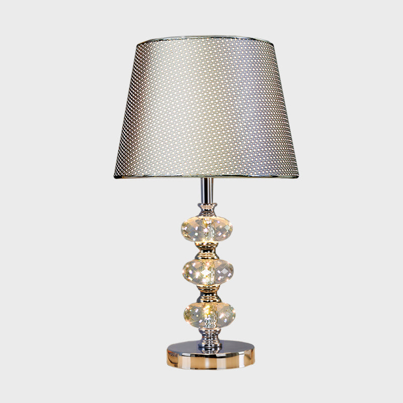 Fabric Cylindrical Shade Study Light Contemporary 1 Head Nightstand Lighting in Silver/Beige/Coffee with Crystal Lamp Post Clearhalo 'Lamps' 'Table Lamps' Lighting' 1502813