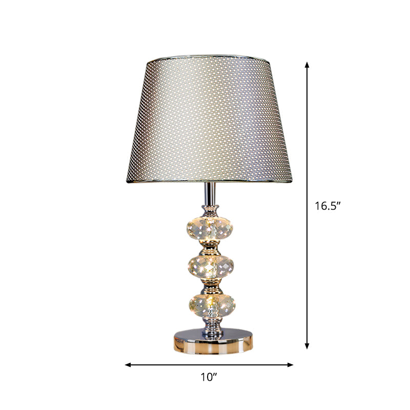 Fabric Cylindrical Shade Study Light Contemporary 1 Head Nightstand Lighting in Silver/Beige/Coffee with Crystal Lamp Post Clearhalo 'Lamps' 'Table Lamps' Lighting' 1502814