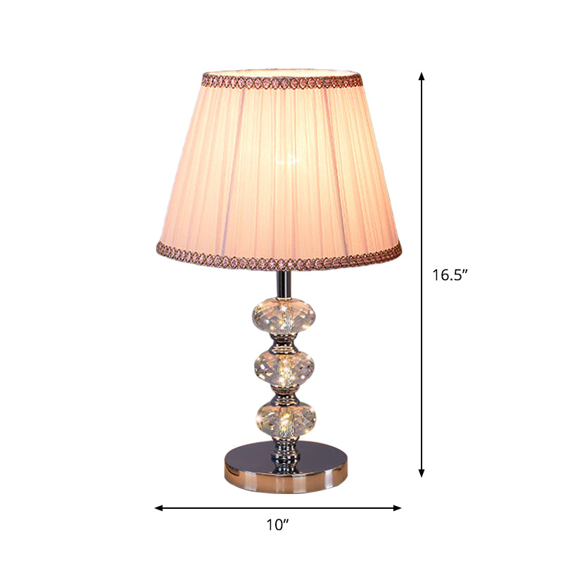 Fabric Cylindrical Shade Study Light Contemporary 1 Head Nightstand Lighting in Silver/Beige/Coffee with Crystal Lamp Post Clearhalo 'Lamps' 'Table Lamps' Lighting' 1502819