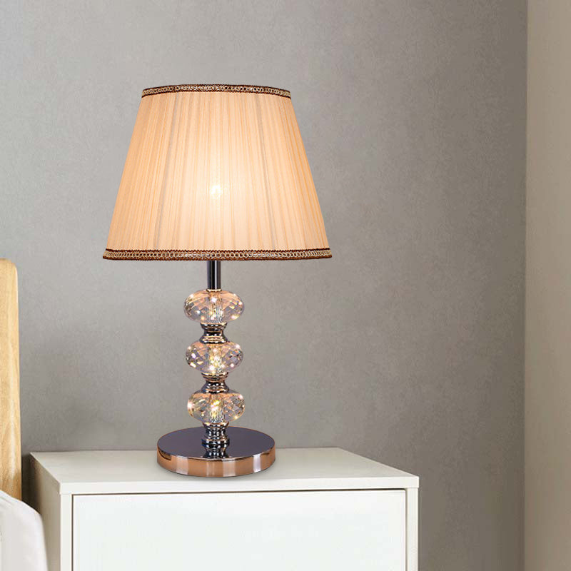 Fabric Cylindrical Shade Study Light Contemporary 1 Head Nightstand Lighting in Silver/Beige/Coffee with Crystal Lamp Post Clearhalo 'Lamps' 'Table Lamps' Lighting' 1502821