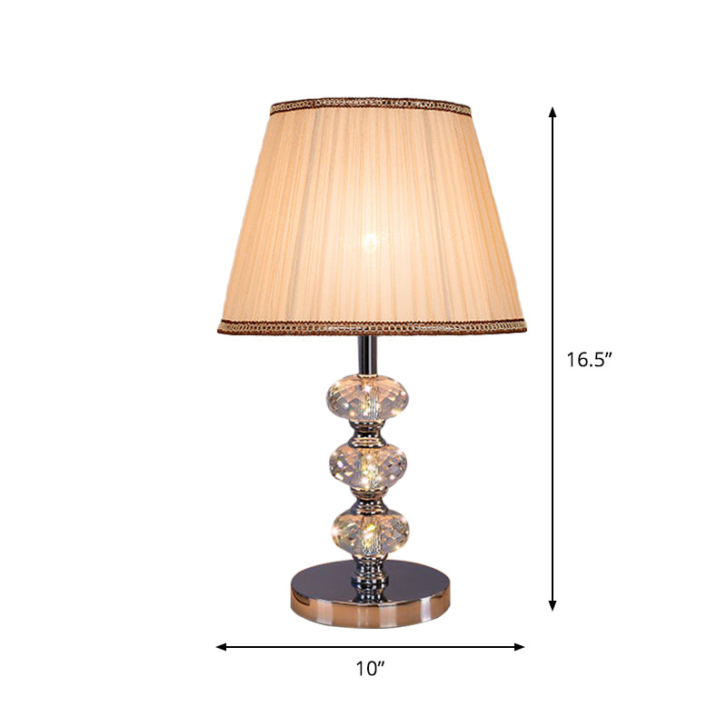 Fabric Cylindrical Shade Study Light Contemporary 1 Head Nightstand Lighting in Silver/Beige/Coffee with Crystal Lamp Post Clearhalo 'Lamps' 'Table Lamps' Lighting' 1502824