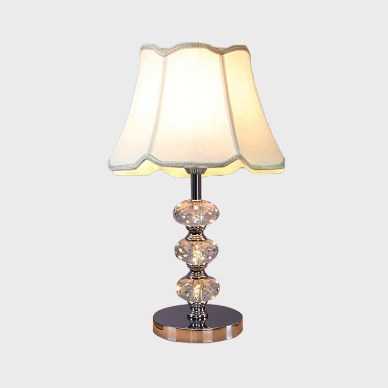 Fabric Cylindrical Shade Study Light Contemporary 1 Head Nightstand Lighting in Silver/Beige/Coffee with Crystal Lamp Post Clearhalo 'Lamps' 'Table Lamps' Lighting' 1502828