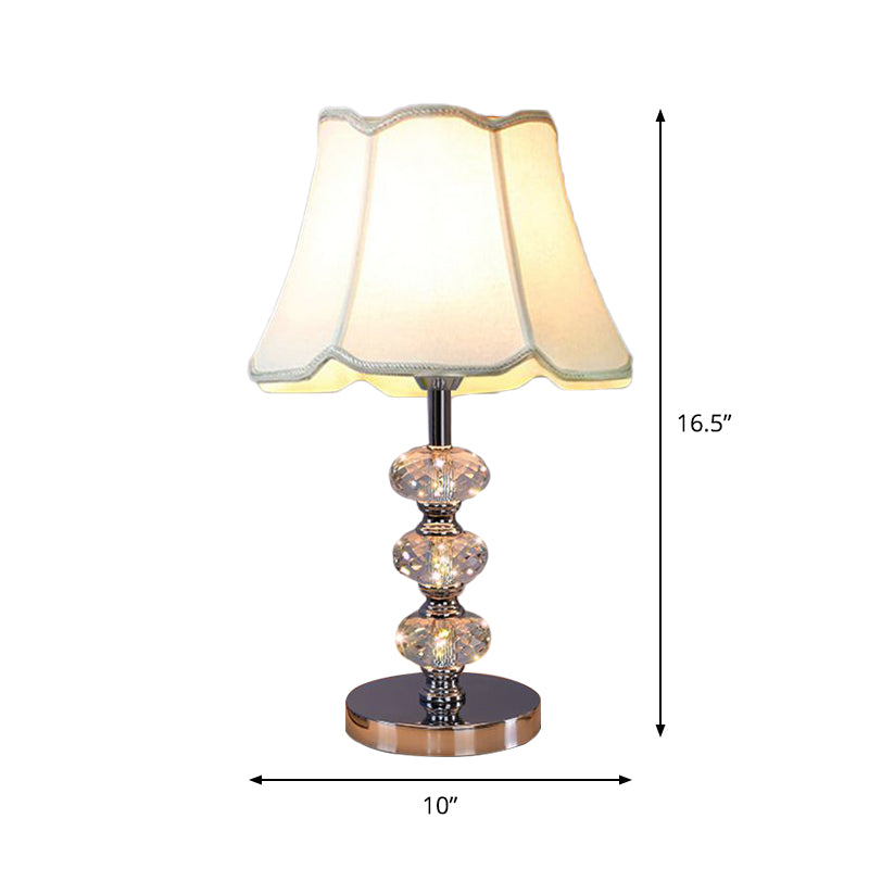 Fabric Cylindrical Shade Study Light Contemporary 1 Head Nightstand Lighting in Silver/Beige/Coffee with Crystal Lamp Post Clearhalo 'Lamps' 'Table Lamps' Lighting' 1502829