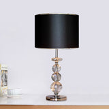 Beveled Crystal Globe Table Lighting Contemporary 1 Light Black/Gold/Champagne Silver Study Lamp with Barrel Fabric Shade Black Clearhalo 'Lamps' 'Table Lamps' Lighting' 1502834