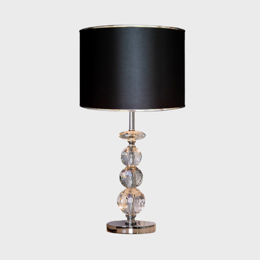 Beveled Crystal Globe Table Lighting Contemporary 1 Light Black/Gold/Champagne Silver Study Lamp with Barrel Fabric Shade Clearhalo 'Lamps' 'Table Lamps' Lighting' 1502837