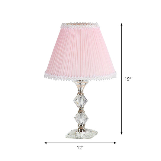 Candlestick Bedroom Desk Light Classic Clear Crystal 1-Head Pink Nightstand Lamp with Scalloped/Tapered Shade Clearhalo 'Lamps' 'Table Lamps' Lighting' 1502857