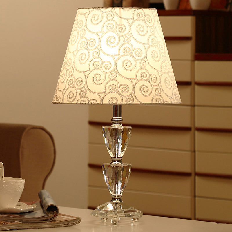 Clear Crystal Globe/Triangle-Like Desk Light Modern 1 Bulb Nightstand Lamp in White/Silver with Conical Shade White Clearhalo 'Lamps' 'Table Lamps' Lighting' 1502890