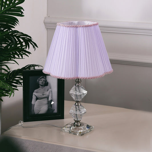 Fabric Flower Shade Reading Lamp Contemporary 1 Light Night Table Lighting in Pink with Clear Crystal Base Clearhalo 'Lamps' 'Table Lamps' Lighting' 1502895