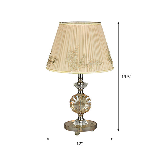 Beige Cone Night Lamp with Flower Design Modern Style Fabric Shade 1-Light Bedroom Desk Lighting Clearhalo 'Lamps' 'Table Lamps' Lighting' 1502917