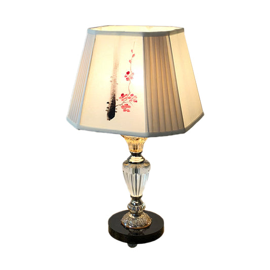 Paneled Bell Bedroom Table Lighting Fabric Shade 1 Light Contemporary Night Lamp with Floral Painting Design Clearhalo 'Lamps' 'Table Lamps' Lighting' 1502928