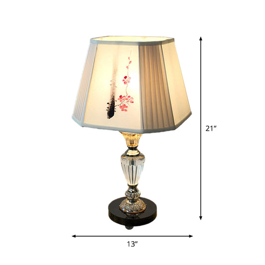 Paneled Bell Bedroom Table Lighting Fabric Shade 1 Light Contemporary Night Lamp with Floral Painting Design Clearhalo 'Lamps' 'Table Lamps' Lighting' 1502929