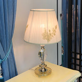 Simple Rhombus-Like Reading Lamp Clear Crystal 1-Head Night Table Light in White with Tapered Fabric Shade Clearhalo 'Lamps' 'Table Lamps' Lighting' 1502931