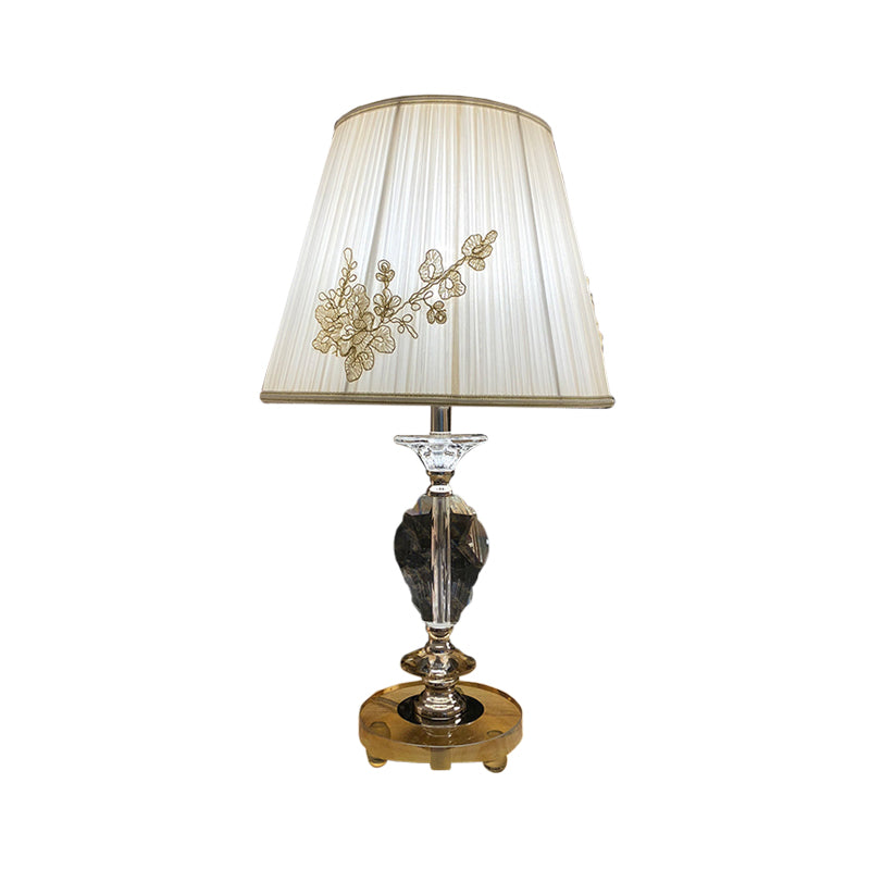 Simple Rhombus-Like Reading Lamp Clear Crystal 1-Head Night Table Light in White with Tapered Fabric Shade Clearhalo 'Lamps' 'Table Lamps' Lighting' 1502932