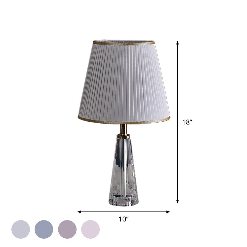 1 Light Conical Desk Lighting Minimalism Clear Crystal Nightstand Lamp in Grey/Pink/Blue with Pleated Shade Clearhalo 'Lamps' 'Table Lamps' Lighting' 1502937