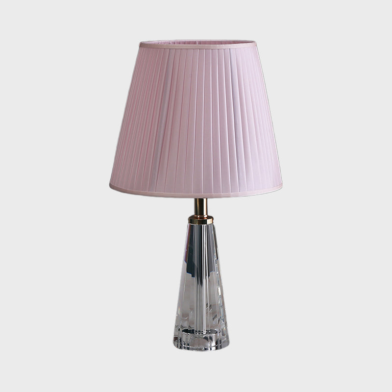 1 Light Conical Desk Lighting Minimalism Clear Crystal Nightstand Lamp in Grey/Pink/Blue with Pleated Shade Clearhalo 'Lamps' 'Table Lamps' Lighting' 1502949
