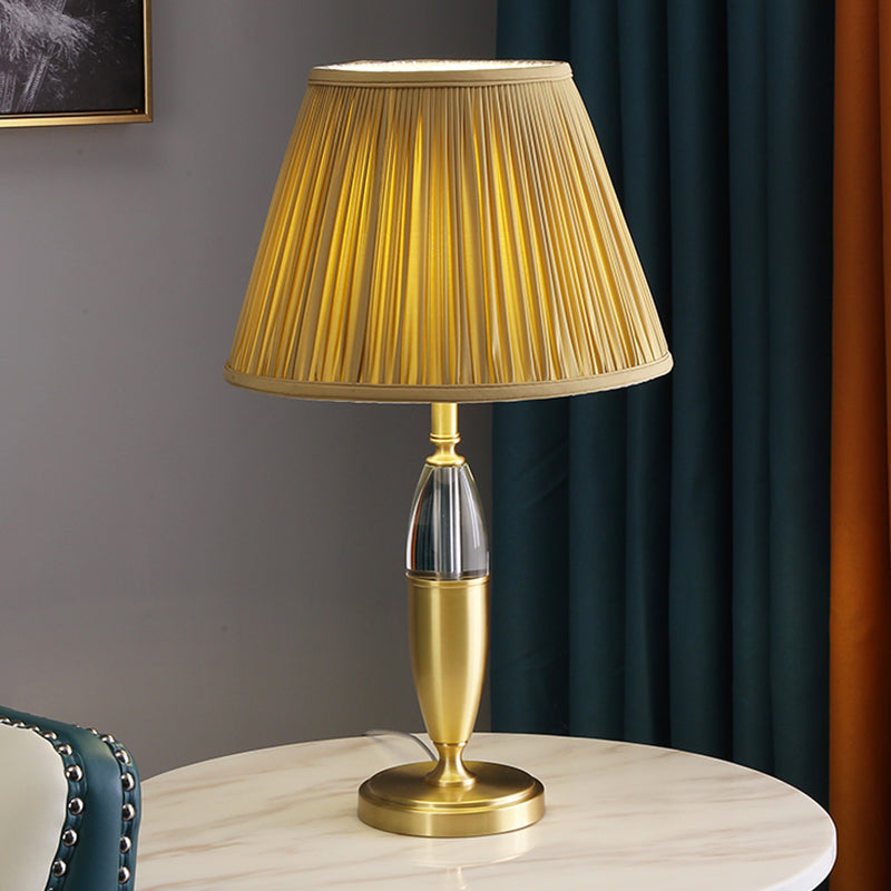 Cone Night Table Lighting Simplicity Fabric 1-Bulb Study Lamp in Yellow with Round Pedestal Clearhalo 'Lamps' 'Table Lamps' Lighting' 1502951