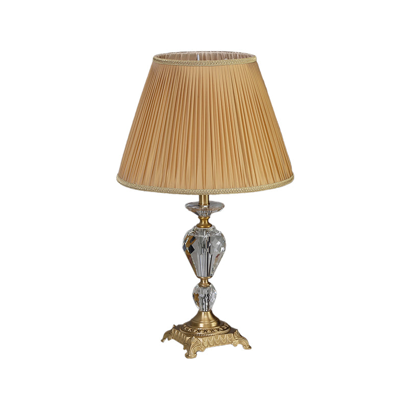 Clear Crystal Urn Night Lamp Contemporary 1-Light Reading Lighting in Yellow with Pleated Shade Clearhalo 'Lamps' 'Table Lamps' Lighting' 1502955