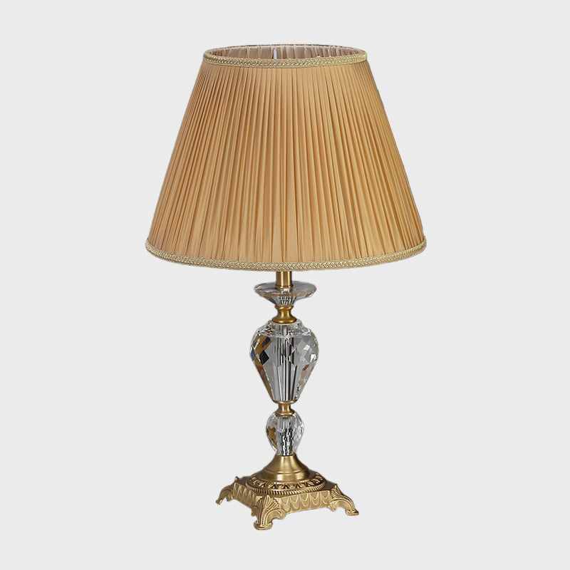 Clear Crystal Urn Night Lamp Contemporary 1-Light Reading Lighting in Yellow with Pleated Shade Clearhalo 'Lamps' 'Table Lamps' Lighting' 1502956