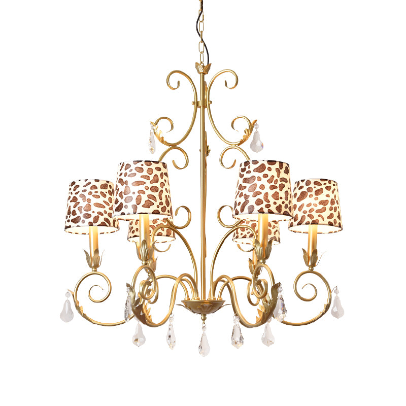 Conical with Zebra Print Design Chandelier Classic Fabric Shade 6/8/10 Heads Ceiling Pendant in Gold Clearhalo 'Ceiling Lights' 'Chandeliers' Lighting' options 1502982