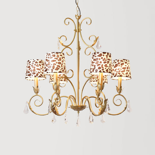 Conical with Zebra Print Design Chandelier Classic Fabric Shade 6/8/10 Heads Ceiling Pendant in Gold Clearhalo 'Ceiling Lights' 'Chandeliers' Lighting' options 1502983