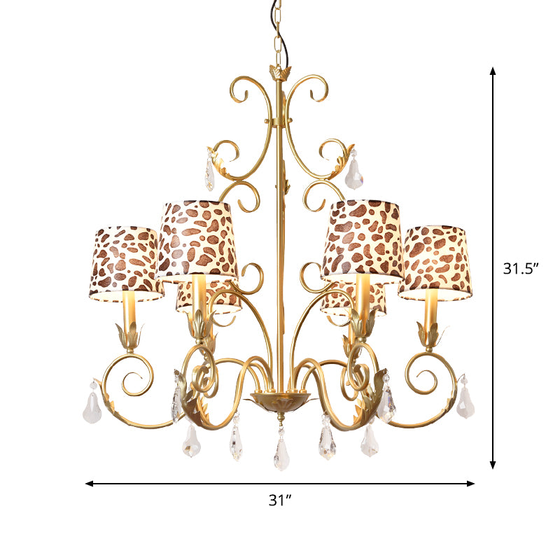 Conical with Zebra Print Design Chandelier Classic Fabric Shade 6/8/10 Heads Ceiling Pendant in Gold Clearhalo 'Ceiling Lights' 'Chandeliers' Lighting' options 1502984