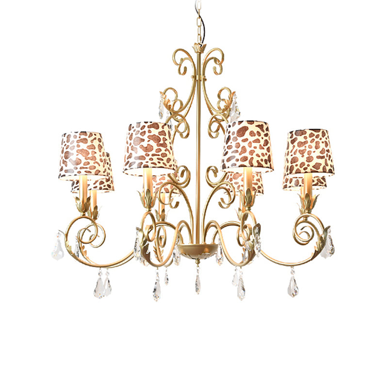 Conical with Zebra Print Design Chandelier Classic Fabric Shade 6/8/10 Heads Ceiling Pendant in Gold Clearhalo 'Ceiling Lights' 'Chandeliers' Lighting' options 1502987