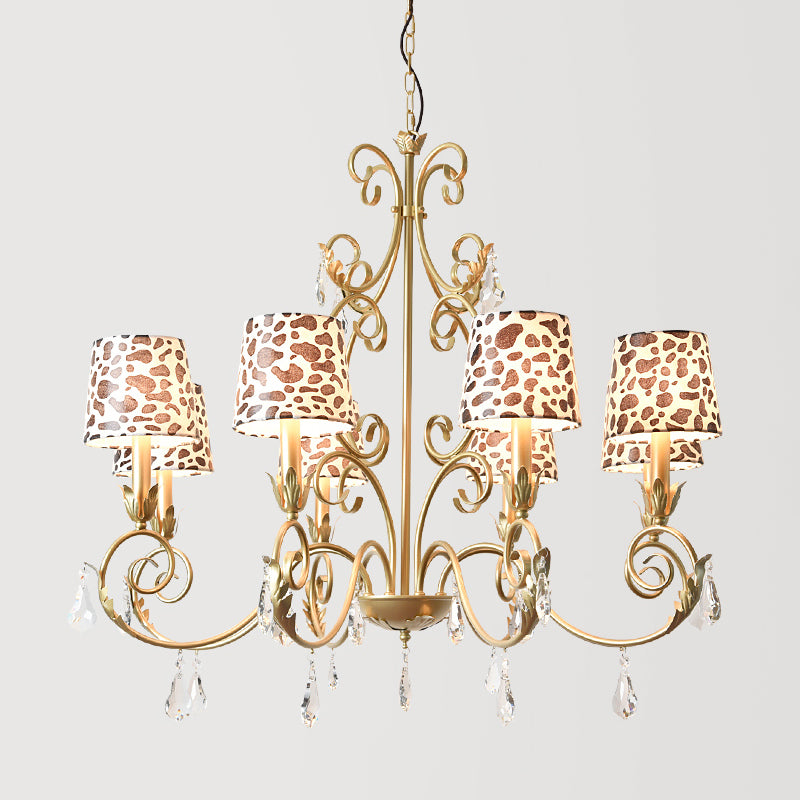 Conical with Zebra Print Design Chandelier Classic Fabric Shade 6/8/10 Heads Ceiling Pendant in Gold Clearhalo 'Ceiling Lights' 'Chandeliers' Lighting' options 1502988
