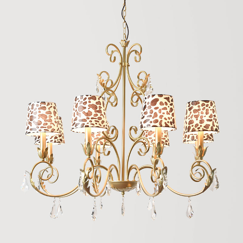 Conical with Zebra Print Design Chandelier Classic Fabric Shade 6/8/10 Heads Ceiling Pendant in Gold Clearhalo 'Ceiling Lights' 'Chandeliers' Lighting' options 1502988