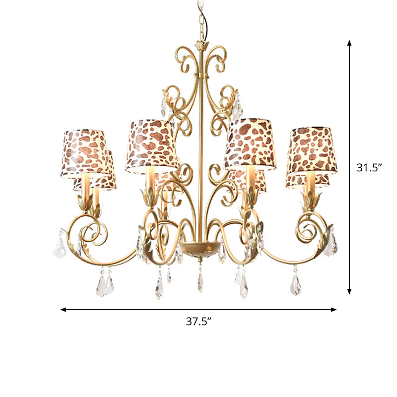 Conical with Zebra Print Design Chandelier Classic Fabric Shade 6/8/10 Heads Ceiling Pendant in Gold Clearhalo 'Ceiling Lights' 'Chandeliers' Lighting' options 1502989