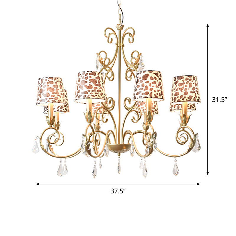 Conical with Zebra Print Design Chandelier Classic Fabric Shade 6/8/10 Heads Ceiling Pendant in Gold Clearhalo 'Ceiling Lights' 'Chandeliers' Lighting' options 1502989