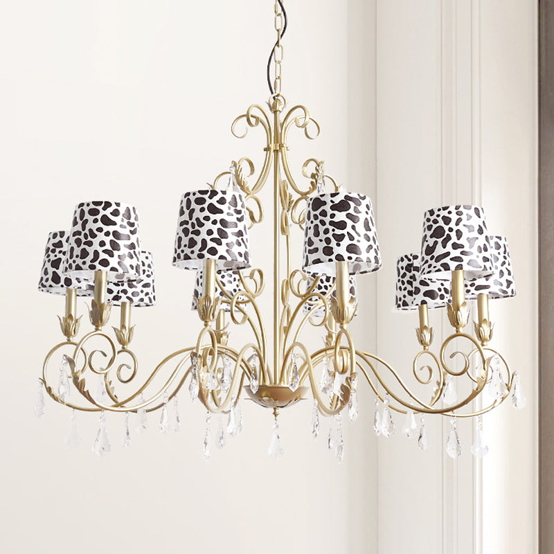 Conical with Zebra Print Design Chandelier Classic Fabric Shade 6/8/10 Heads Ceiling Pendant in Gold Clearhalo 'Ceiling Lights' 'Chandeliers' Lighting' options 1502990