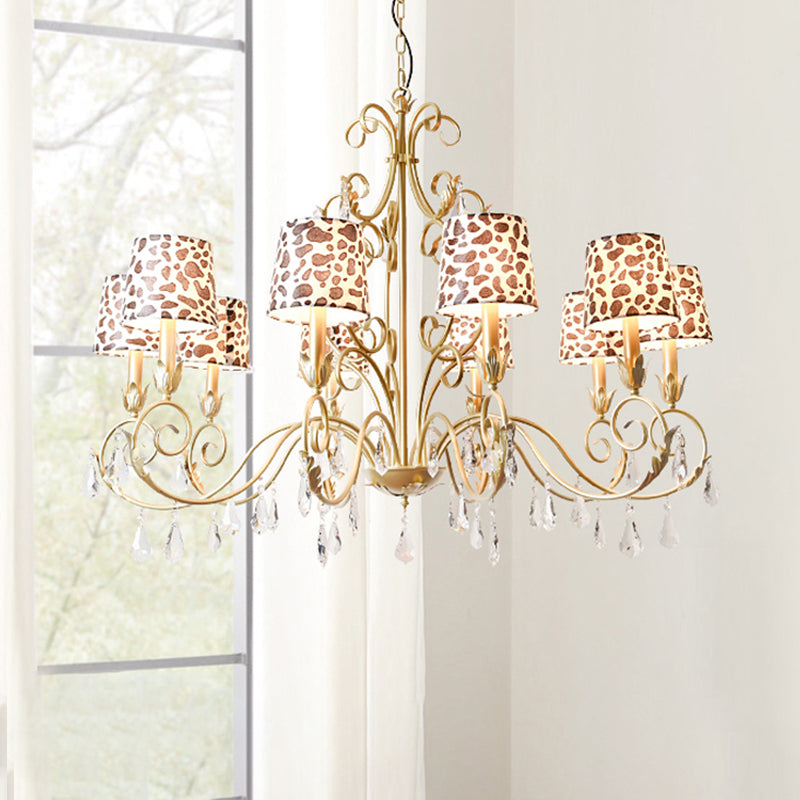 Conical with Zebra Print Design Chandelier Classic Fabric Shade 6/8/10 Heads Ceiling Pendant in Gold Clearhalo 'Ceiling Lights' 'Chandeliers' Lighting' options 1502991