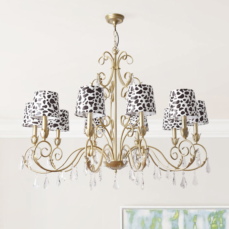 Conical with Zebra Print Design Chandelier Classic Fabric Shade 6/8/10 Heads Ceiling Pendant in Gold Clearhalo 'Ceiling Lights' 'Chandeliers' Lighting' options 1502992