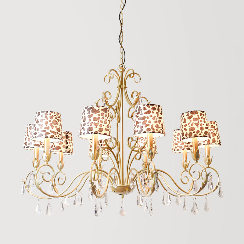 Conical with Zebra Print Design Chandelier Classic Fabric Shade 6/8/10 Heads Ceiling Pendant in Gold Clearhalo 'Ceiling Lights' 'Chandeliers' Lighting' options 1502993