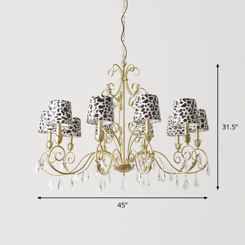 Conical with Zebra Print Design Chandelier Classic Fabric Shade 6/8/10 Heads Ceiling Pendant in Gold Clearhalo 'Ceiling Lights' 'Chandeliers' Lighting' options 1502994