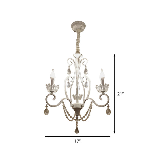 Classic Candlestick Ceiling Hang Fixture 3 Bulbs Clear Crystal Pendant Chandelier in White with Scroll Arm Clearhalo 'Ceiling Lights' 'Chandeliers' Lighting' options 1502998