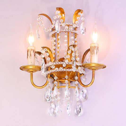 Candle Corridor Wall Lighting Vintage Metallic 2 Heads Gold Wall Mount Lamp with Crystal Accents Clearhalo 'Wall Lamps & Sconces' 'Wall Lights' Lighting' 1503038