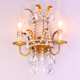 Candle Corridor Wall Lighting Vintage Metallic 2 Heads Gold Wall Mount Lamp with Crystal Accents Clearhalo 'Wall Lamps & Sconces' 'Wall Lights' Lighting' 1503038