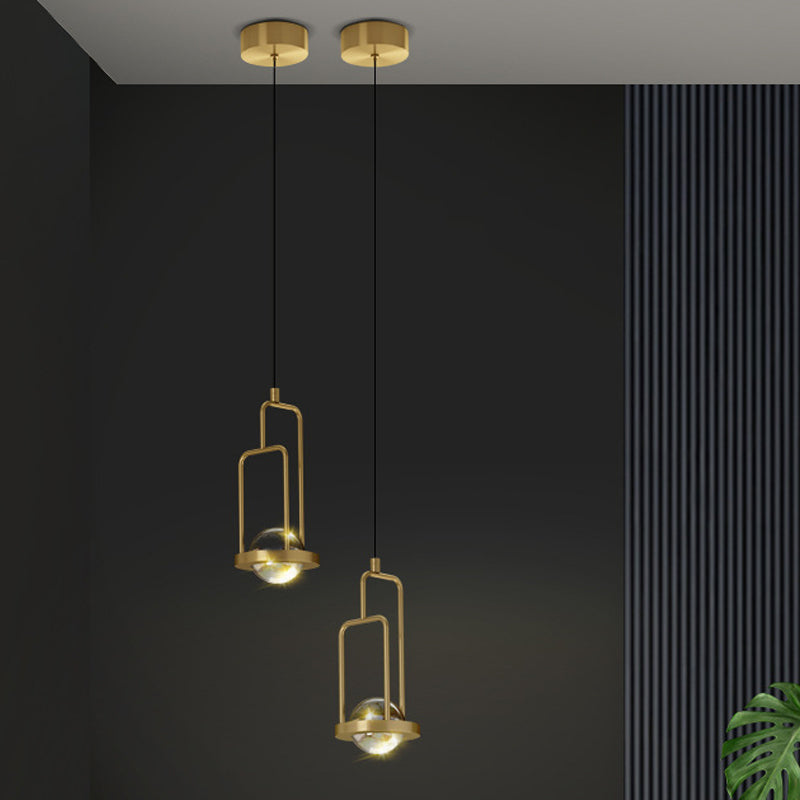 Ball Ceiling Suspension Lamp Minimalist Clear Crystal 1 Light Pendant in Gold with Rectangle Frame Gold Clearhalo 'Ceiling Lights' 'Modern Pendants' 'Modern' 'Pendant Lights' 'Pendants' Lighting' 1503061