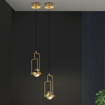 Ball Ceiling Suspension Lamp Minimalist Clear Crystal 1 Light Pendant in Gold with Rectangle Frame Gold Clearhalo 'Ceiling Lights' 'Modern Pendants' 'Modern' 'Pendant Lights' 'Pendants' Lighting' 1503061